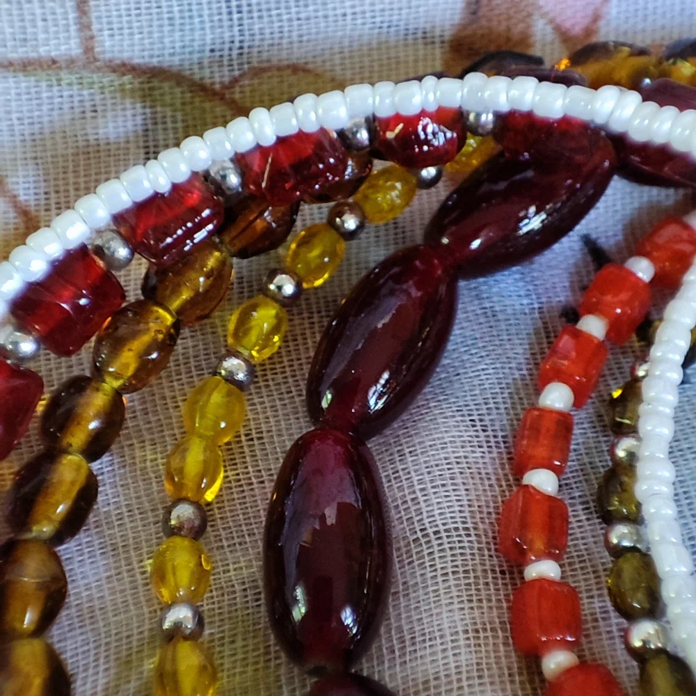 Oversized White Seed Bead Topaz Garnet Color Orange Beaded Memory Wire Bracelet